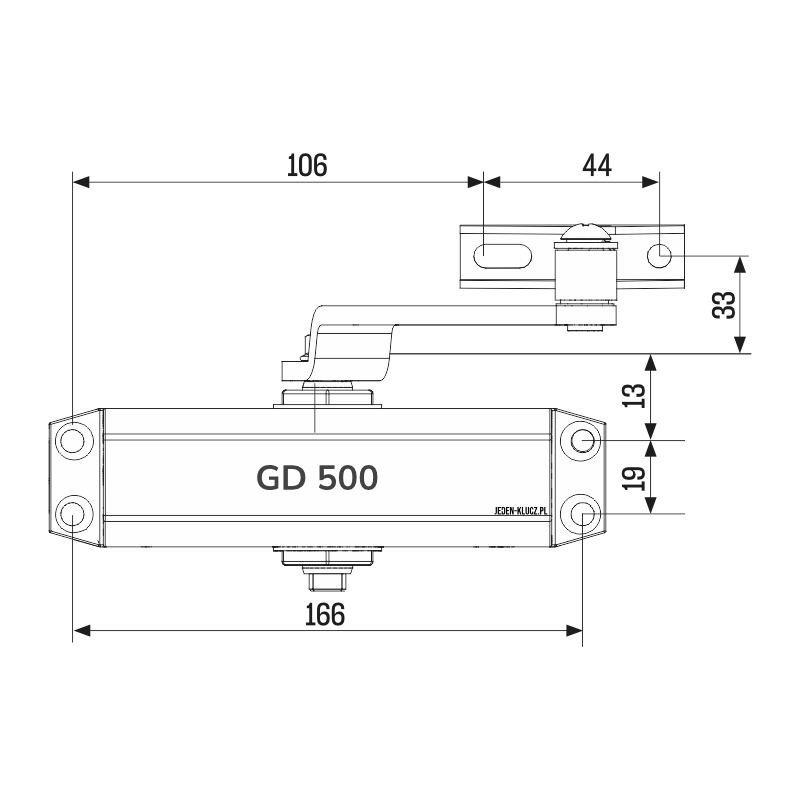 Samozamykacz drzwiowy Gerda GD500 wymiary